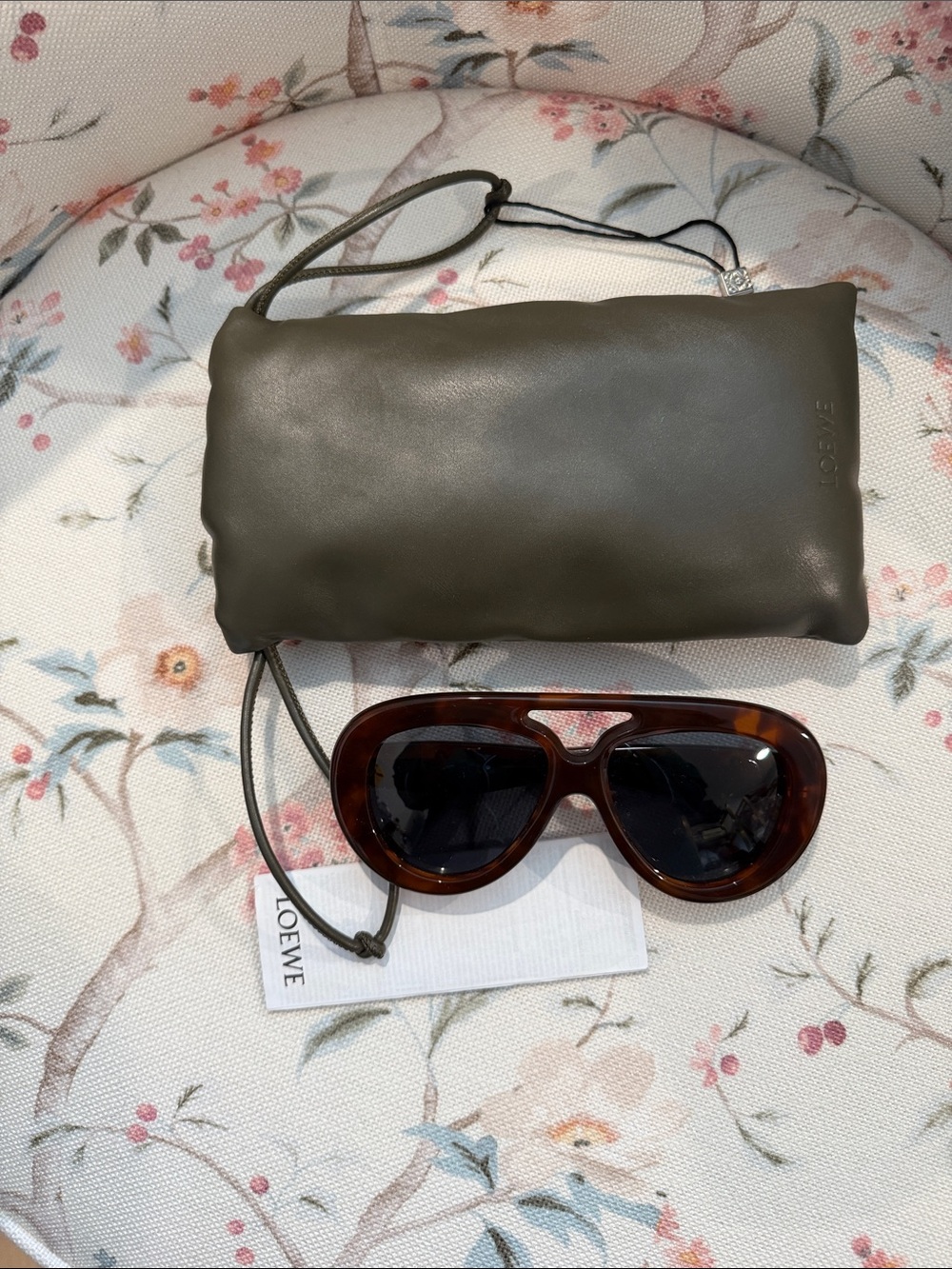 LOEWE Tortoiseshell aviator Sunglasses with Olive Leather Case